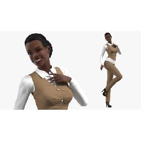 Dark Skin Business Style Woman Rigged 3D